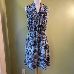 Rebecca Taylor Black and White Floral Sleeveless V-Neck Dress